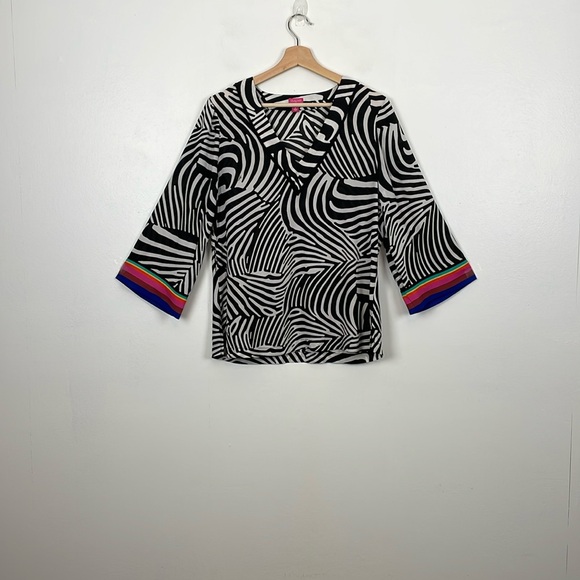 Trina Turk X Inc Zebra Print Tunic Top Pullover V Neck Kimono Sleeve Womens M - Picture 1 of 9